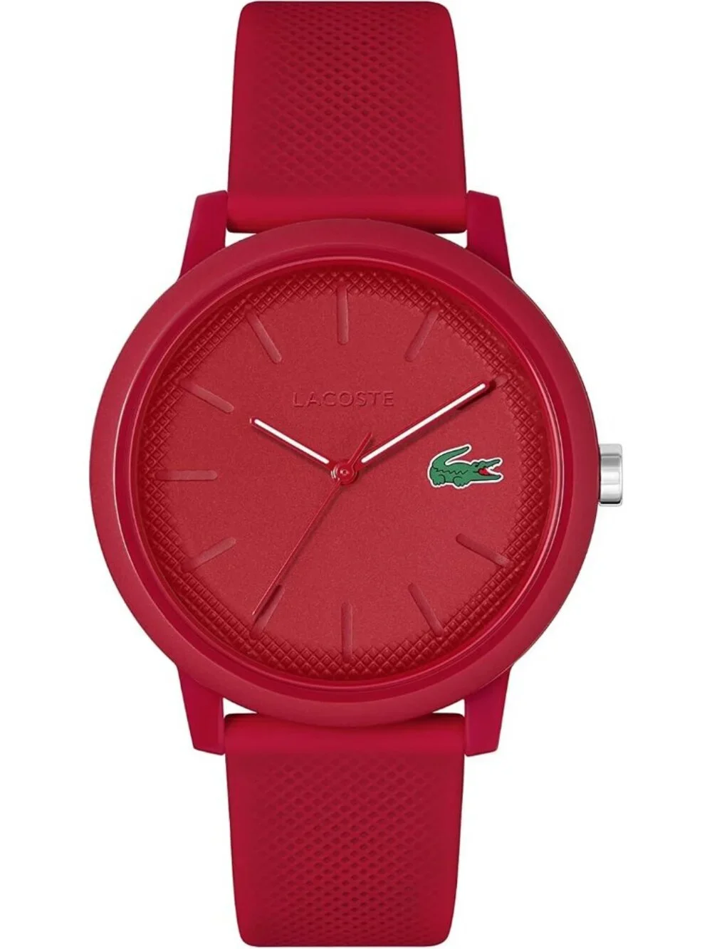 Men's All Red Rubber Strap Analog Quartz TR90 Case Premium Sporty Round Watch
